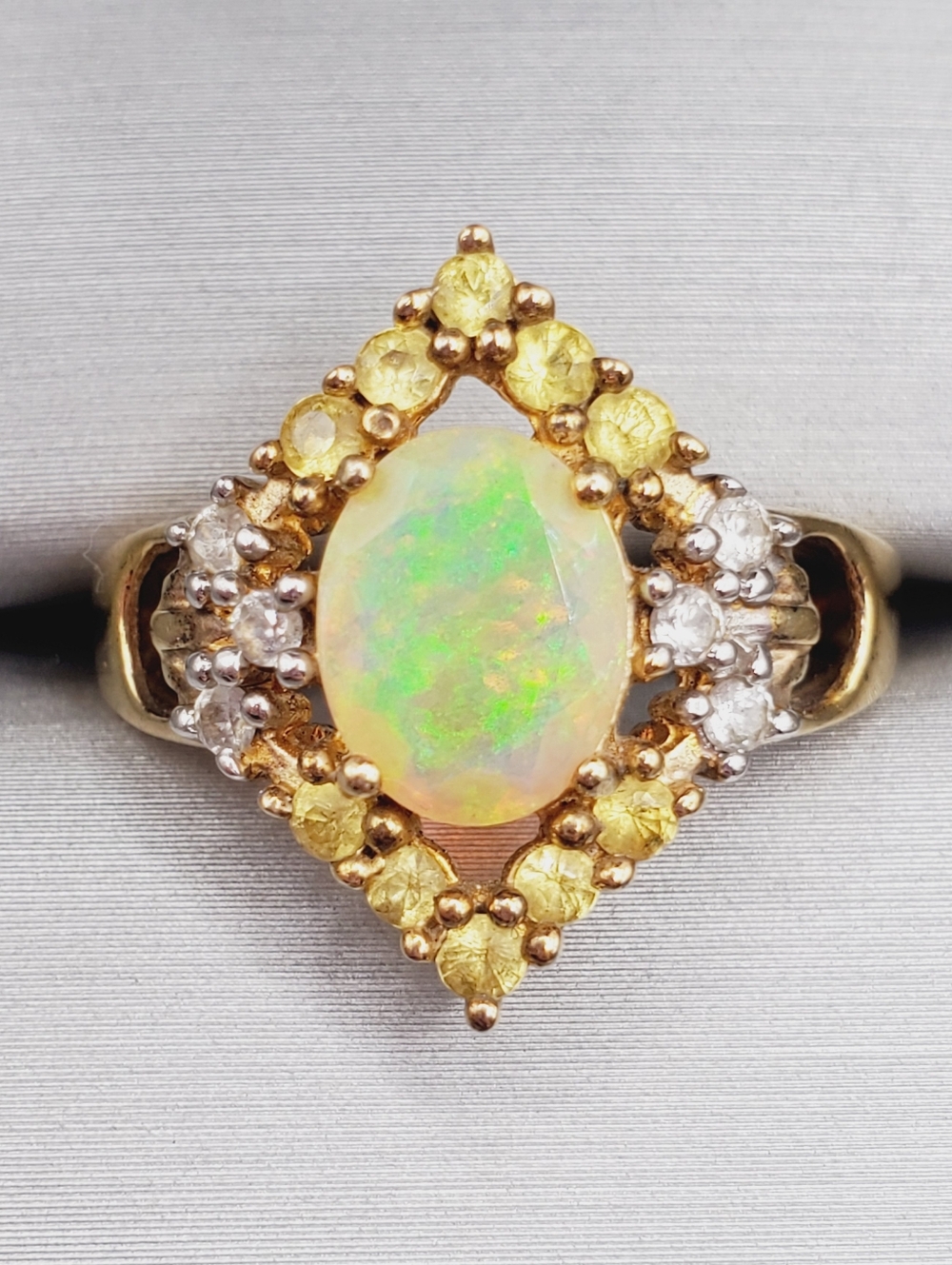 Genuine Oval Faceted Opal Yellow Gold - 925 Sterling Silver Ring